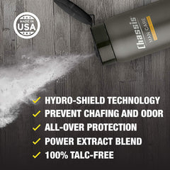 Chassis Ice Premium Body Powder dusting texture highlights a lightweight, talc-free formula.