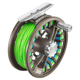 Cheeky PreLoad 2.0 Moonstone reel front view showing blade design for lightweight strength.