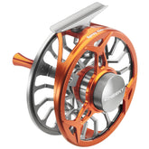 Cheeky Spray Fly Reel Burn/Steel side view highlights durable aerospace aluminum