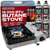 Chef Master 15,000 BTU stove top view showing high-heat capability for quick cooking
