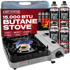 Chef Master 15,000 BTU stove top view showing high-heat capability for quick cooking