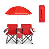 CHEFJOY double camping chair on the beach offers comfortable two-person seating.