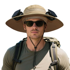 CHILL CASE Solar Fan Hat Khaki front view with wide brim