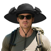 CHILL CASE Solar Fan Hat Black front view with dual front-brim fans