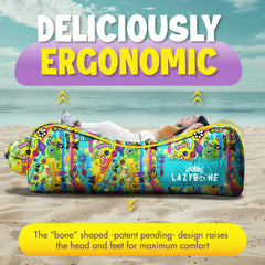 Chillbo LazyBone beach-scene highlights outdoor lounging at the coast.