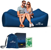Chillbo LazyBone couch setup with flapper shows quick inflation for beach lounging