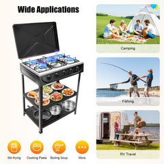 Portable ChronosGear outdoor cooker with side panel for stability on camping surfaces