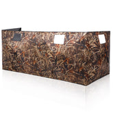 Chunm 4-panel hunting blind assembly shows spacious interior for 3-4 hunters