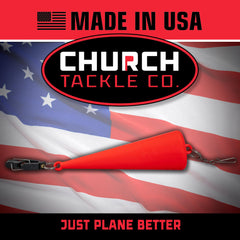 Church Tackle TX-005 Mini Stern Planer depth-control aids smooth tracking behind the boat.