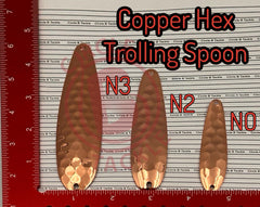 Circle B Tackle hex copper spoon, side view showing fluttering action for game fish.