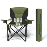 CJ Dropshipping heavy-duty folding chair demonstrates 500lb capacity on rugged terrain.