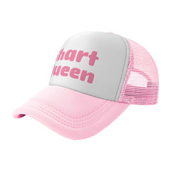 Ckajuoau Shart Queen pink trucker hat, side view, breathable mesh for comfort.