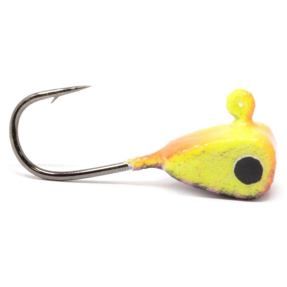 CLAM Genz Drop-Kick glow purple tiger jig enhances ice fishing visibility