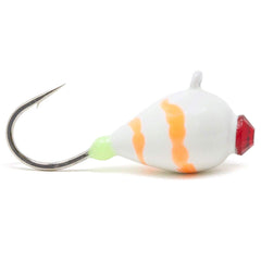 Clam 14411 Swirl Drop jig features swirl pattern and glow bead for visibility