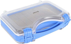 CLAM 8813 Jig Box Medium with open lid showing waterproof seal for ice fishing.