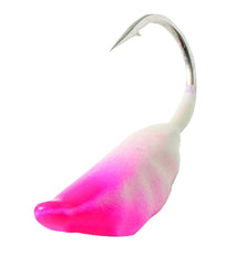 CLAM 9332 Maggot Drop Lure Size 10 in White/Pink Glow enhances ice fishing presentations