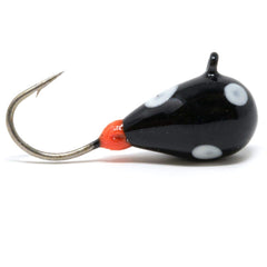 CLAM Clam Drop Jig with tungsten for vertical presentation and glow dot, ideal for crappie and panfish