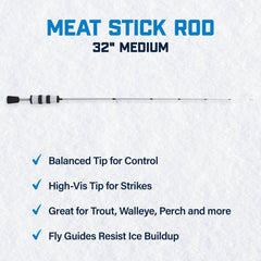 CLAM Meat Stick Rod 32-inch med-action handle offers balanced grip during casting.