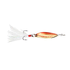 CLAM Panfish Leech Flutter Spoon closeup shows luminous pink glow for visibility.