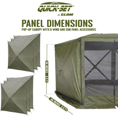 CLAM Quick-Set wind and sun panels side drapes illustrating wind protection and shade