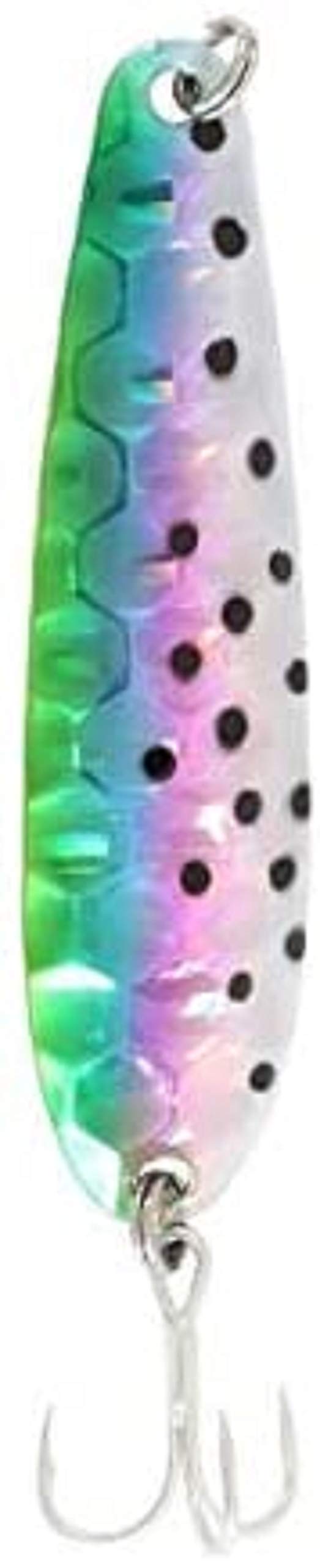 CLAM The Peg Flutter Spoon Rainbow Flash highlighting water flash to attract big walleye at long range