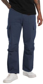 CLANMILUMS men's relaxed-fit cargo pants front view in navy for versatile daily wear