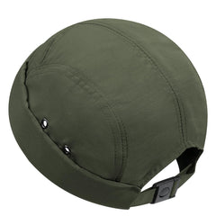 Front view of CLAPE Brimless Cap for Men in black lightweight nylon