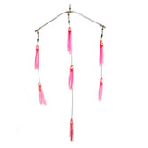 Clarkspoon Mini Bar pink 8-inch spreader with 60lb leader wire for surface trolling.
