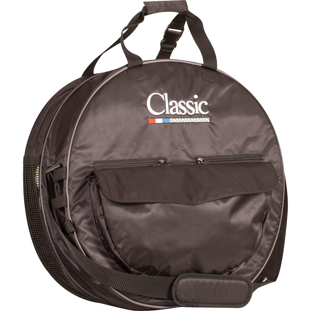 Classic Equine Deluxe Rope Bag Black OS shows two padded compartments for rope storage in practice or competition.