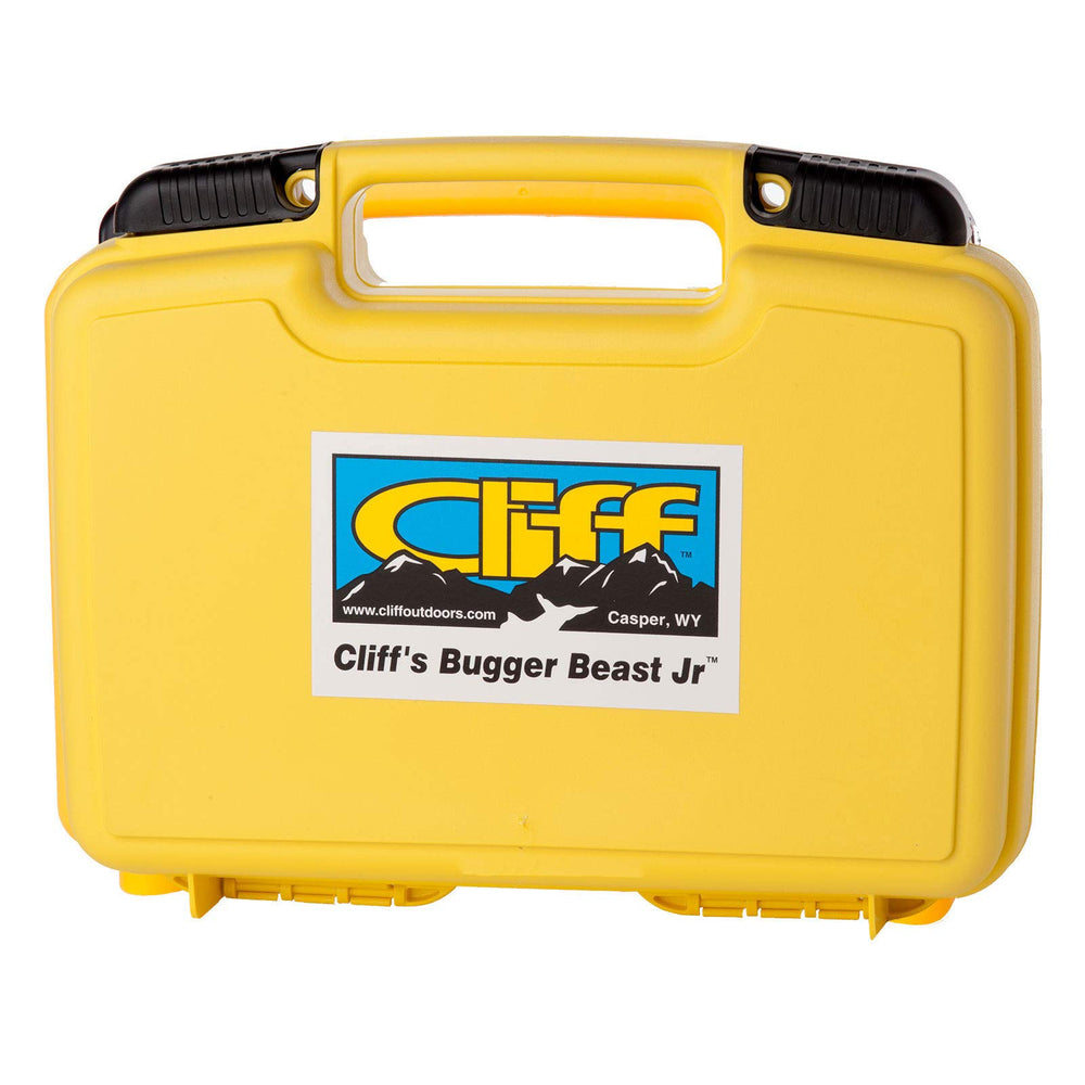 Cliff Outdoors Bugger Beast Jr fly box open with blue slotted foam keeps large flies organized