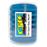 Cliff Outdoors Super Days Worth Fly Box closed with three-section interior visible