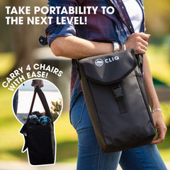 CLIQ chair bag includes a mesh side pocket for small items.