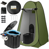 Clirass camping toilet folded compact for easy transport and storage.