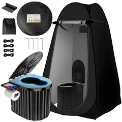 Clirass camping toilet with pop-up privacy tent setup for instant privacy.