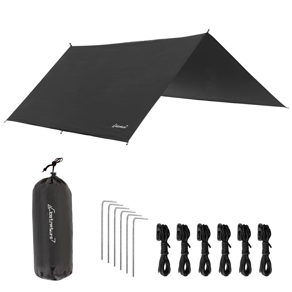 Clostnature waterproof camping tarp with eight-point attachments providing reliable rain shelter.