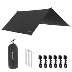 Clostnature waterproof camping tarp with eight-point attachments providing reliable rain shelter.