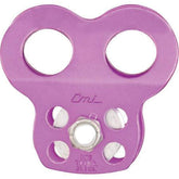 CMI Double Tie-In Micro Pulley with purple side plates for quick rig checks and visibility.