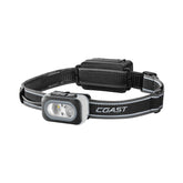 Coast RL20R headlamp shows dual flood and spot beams for versatile outdoor lighting tasks
