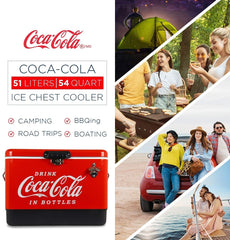 Coca-Cola Ice Chest Cooler in camping setup demonstrates off-grid cooling for picnics.