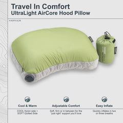 COCOON AirCore hood pillow fits mummy bags for snug head support.