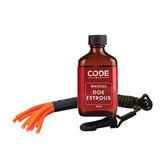 Code Blue Doe Estrous Drag 2oz bottle close-up, scent lure for rutting deer