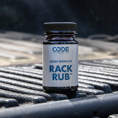 Licking branch treated with Code Blue Rack Rub Gel scent