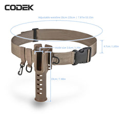 Close-up of two D-rings and a swivel hook on the CODEK belt holder
