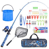 CODEK Kids 2-Pack fishing pole set with blue and orange telescopic rods and spincast reels