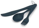 Coghlan's Camp Cutlery full set attached to a carabiner for easy packing