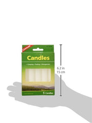 Coghlan's Candles 5-Pack: paraffin wax with cotton wick for clean outdoor lighting.