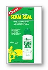 Coghlan's Clear Tent Seam Sealer demonstrates a clear gel ready to seal tent seams for waterproof camping gear.