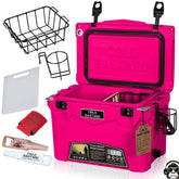 Cold Bastard Coolers 20QT Rugged+ Pink Neon front view highlights tough construction for rugged adventures