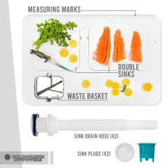 Coldcreek Outfitters dual-sink cleaning table set up for campsite cooking prep