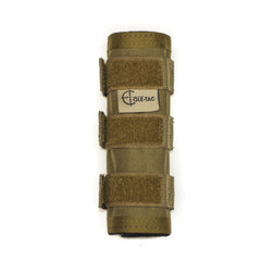 Cole-TAC Metal Python suppressor cover in coyote brown, secure fit for bolt-action rifles.